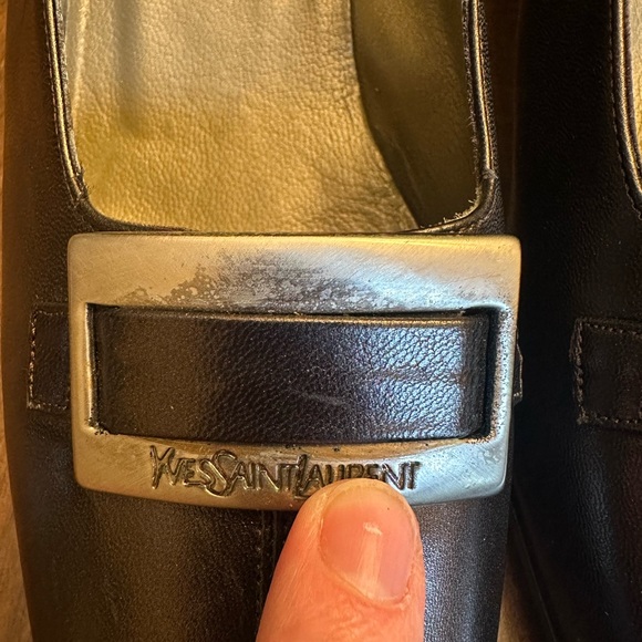 Vtg Yves Saint Laurent Brown Shine Pumps Buckle Leather Size 10 *READ* - Picture 3 of 12